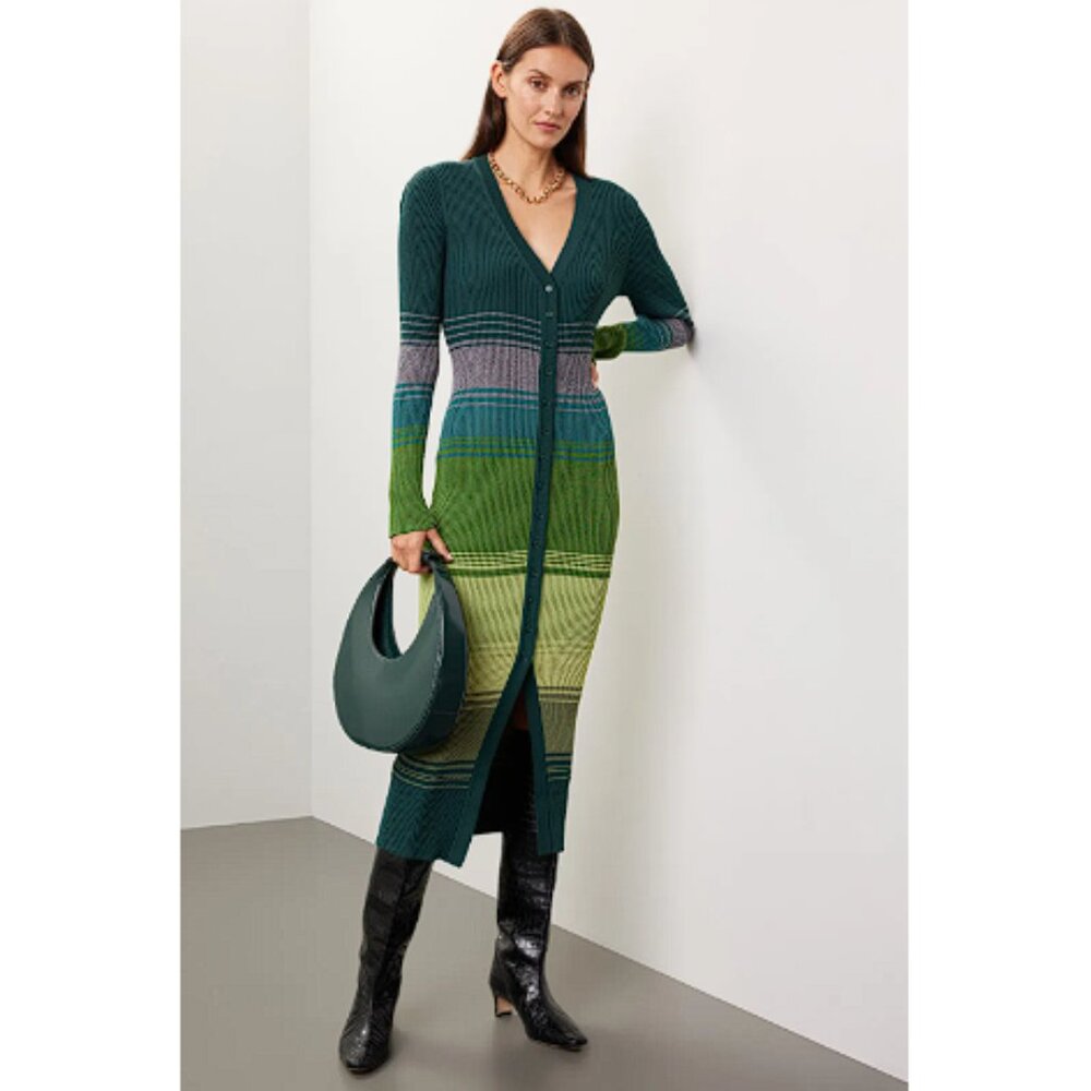 STAUD Multicolor Striped Midi Dress